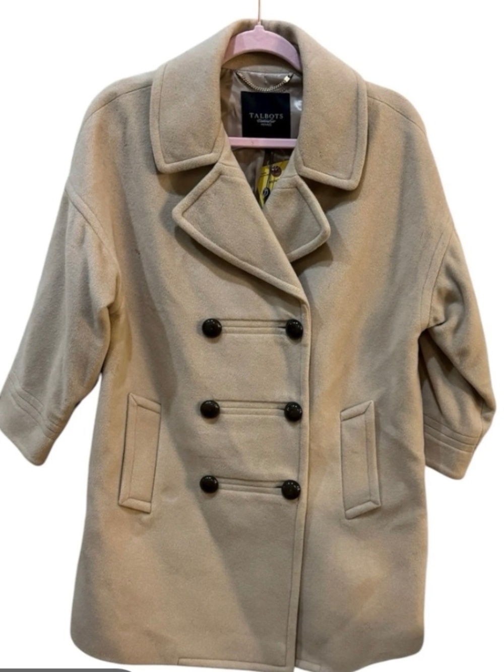 NWOT Talbots Petites 2P cashmere/angora/wool blend camel pea coat $299